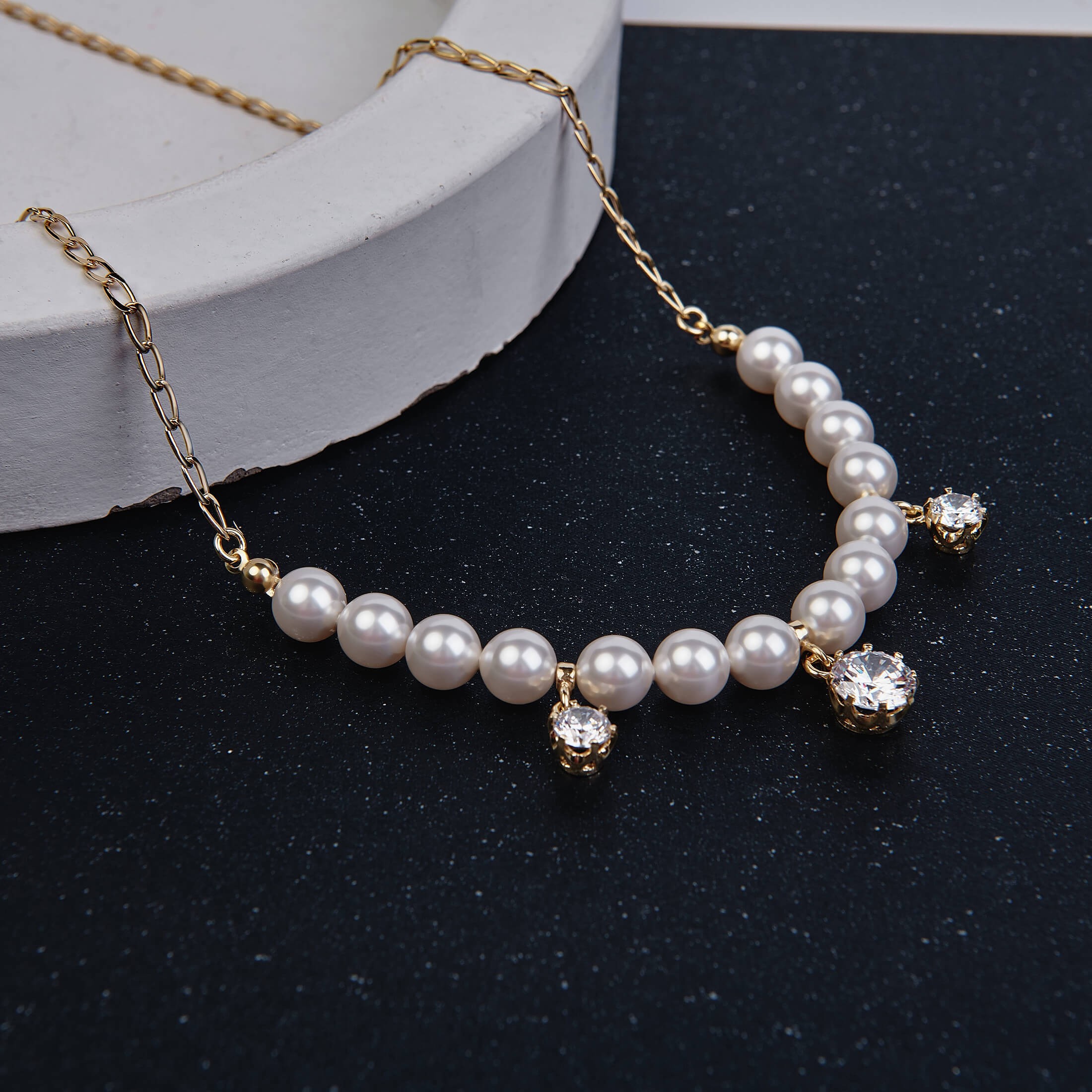 Choker with pearls & zircons, Sky&Soul, sterling silver 925