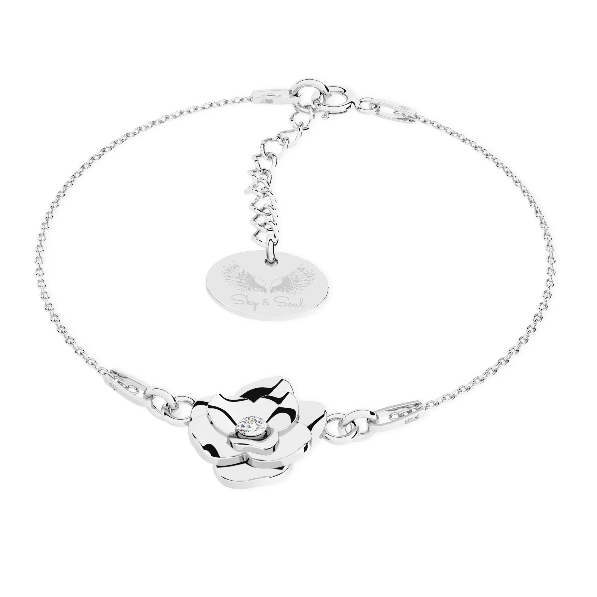 Rose necklace with cystal, Sky&Co, sterling silver 925